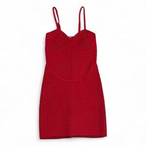 Denim Knit Mini Dress in Red XXS